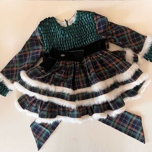 Pettigirl Plaid Long Sleeve Winter Vintage Fluffy Layered Dress